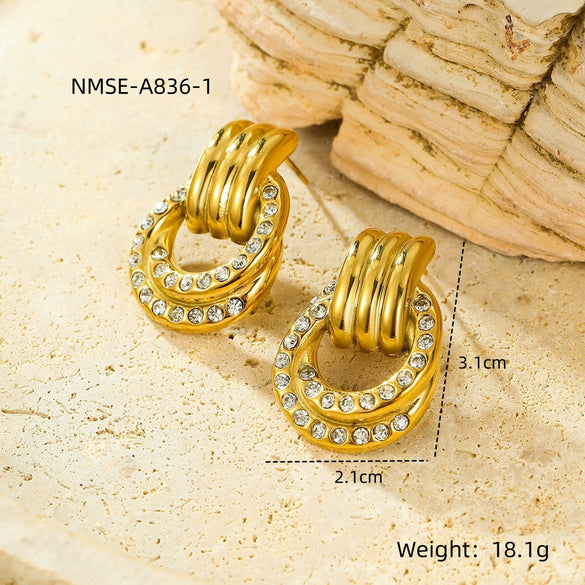 Retro Vintage Style Geometric Circle Zircon Stainless Steel Electroplating Women's Earrings