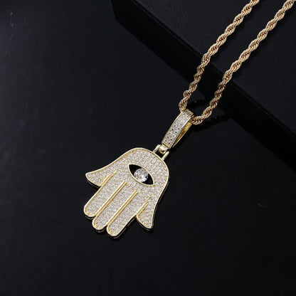 Retro Vintage Style Palm  Eye Stainless Steel Copper Plating Chain Inlay Zircon Men'S Necklace Pendant