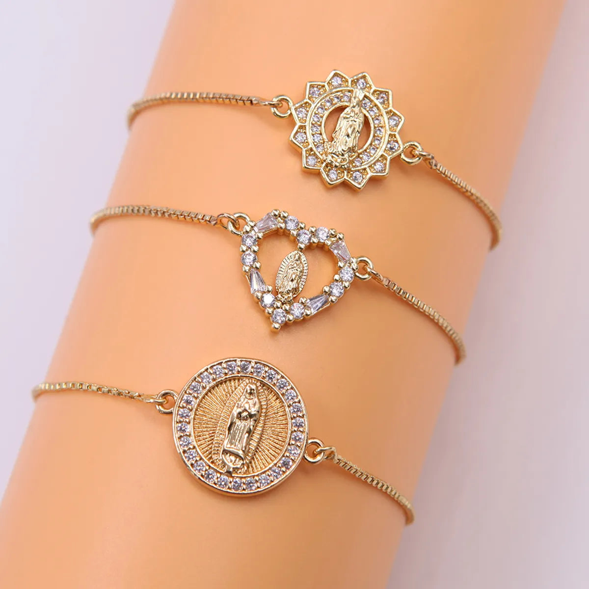 Retro Virgin Mary Copper Plating Inlay Zircon 18k Gold Plated Bracelets