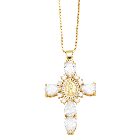 Retro Virgin Mary Cross Pendant Necklace With Copper Box Chain And Dripping Oil Finish Minimalist Unisex Fashion Jewelry Accessory