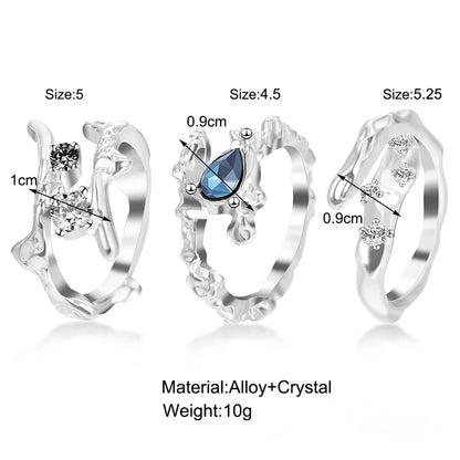 Retro Water Droplets Alloy Inlay Rhinestones Open Ring