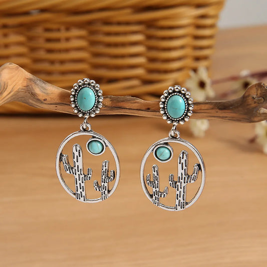 Retro Water Droplets Alloy Inlay Turquoise Women'S Drop Earrings