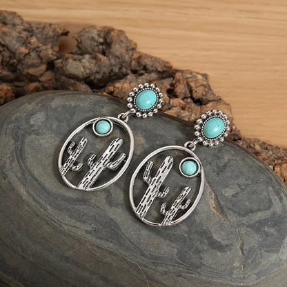 Retro Water Droplets Alloy Inlay Turquoise Women'S Drop Earrings