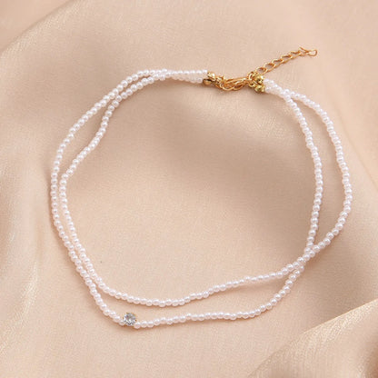 Retro Water Droplets Artificial Pearl Pearl Rhinestone Layered Necklaces