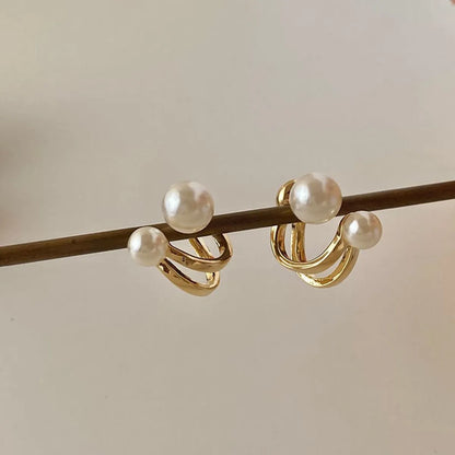 1 Pair Retro Water Droplets Heart Shape Flower Imitation Pearl Gold Plated Earrings