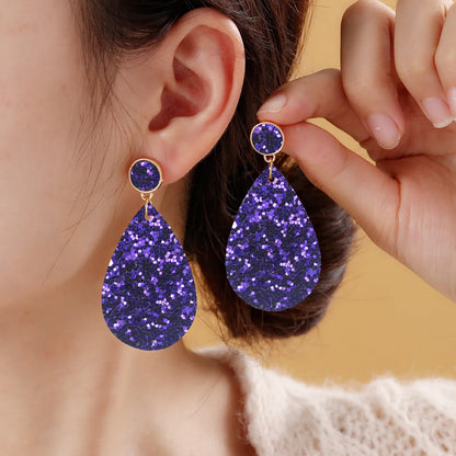 1 Pair Retro Water Droplets Pu Leather Drop Earrings