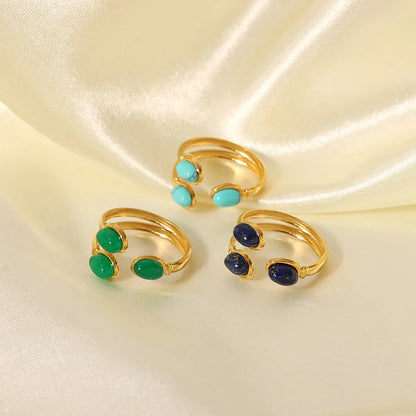 Retro Water Droplets Titanium Steel Irregular Plating Inlay Turquoise Open Rings