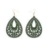 Retro Water Droplets Wood Hollow Out Women'S Drop Earrings 1 Pair