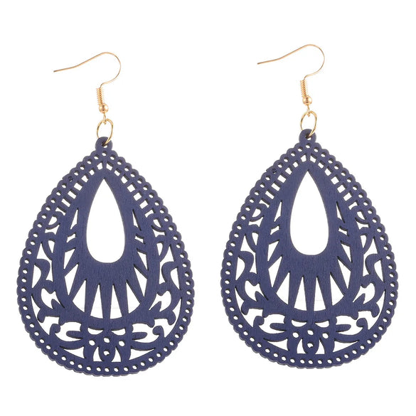 Retro Water Droplets Wood Hollow Out Women'S Drop Earrings 1 Pair