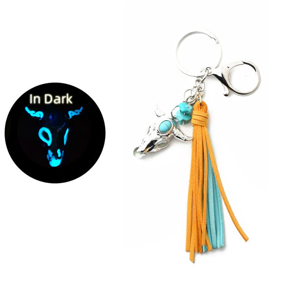 Retro Western Style Luminous Metal Pendant Keychain With Turquoise And Sunflower Pattern