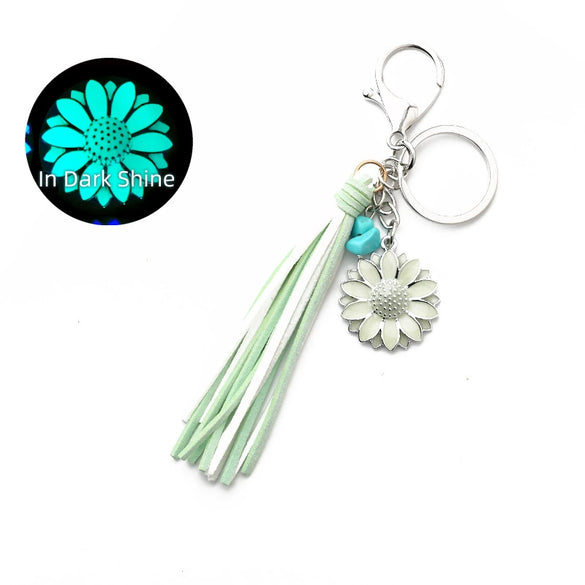 Retro Western Style Luminous Metal Pendant Keychain With Turquoise And Sunflower Pattern