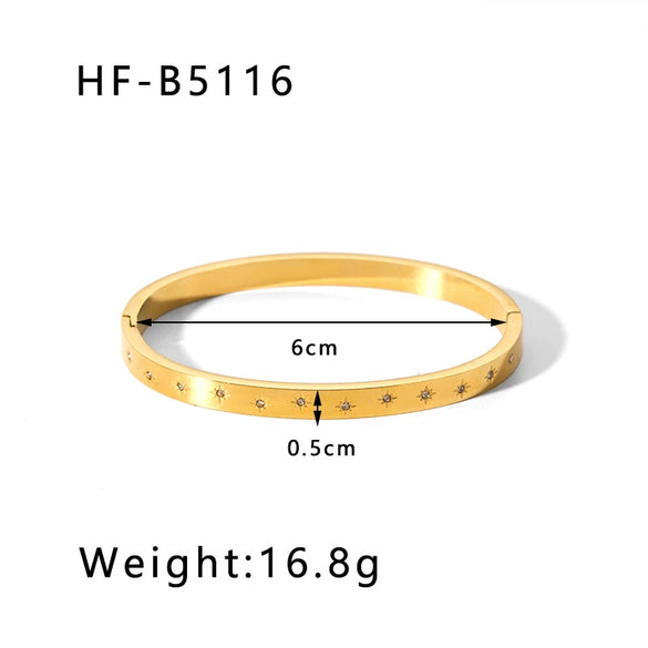 Retro Wide Edge Irregular Titanium Steel Bracelet Inlaid With Zircon Furnace Vacuum Plated 18K Real Gold For Women Ins Style