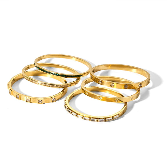 Retro Wide Edge Irregular Titanium Steel Bracelet Inlaid With Zircon Furnace Vacuum Plated 18K Real Gold For Women Ins Style
