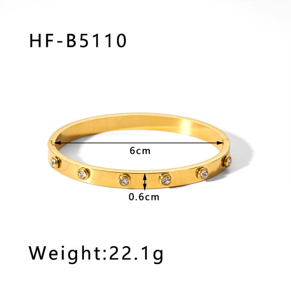 Retro Wide Edge Irregular Titanium Steel Bracelet Inlaid With Zircon Furnace Vacuum Plated 18K Real Gold For Women Ins Style