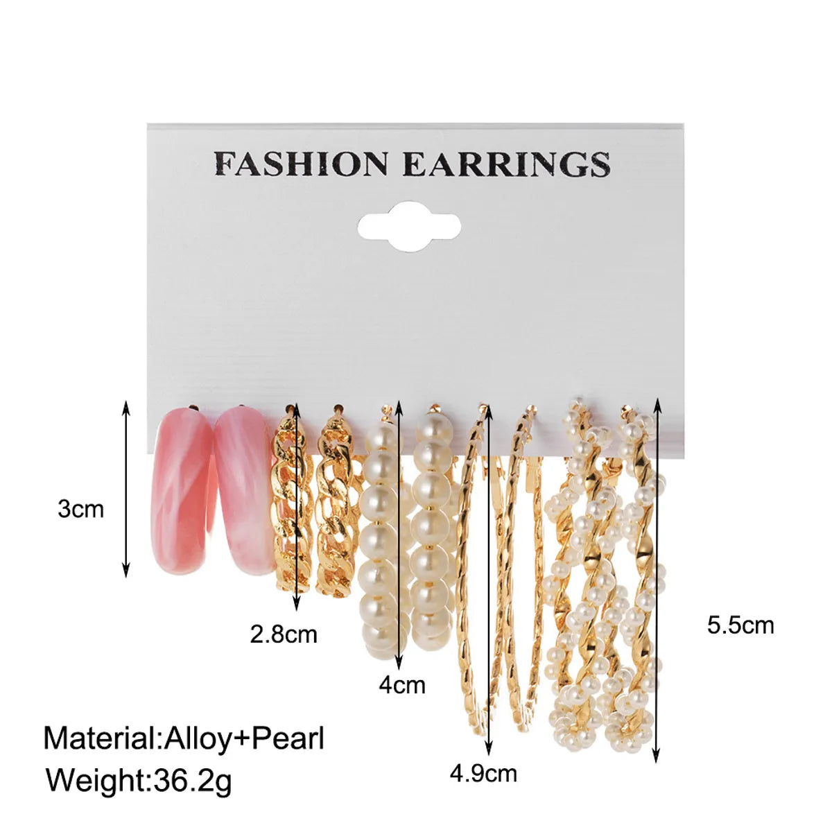 Retro Winding Pearl 5 Pairs Of Creative Simple Pink Acrylic Chain Earrings