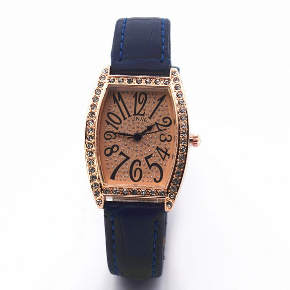 Retro Wine Barrel Rhinestone Quartz Watch With Bamboo Pattern Alloy Belt For Women