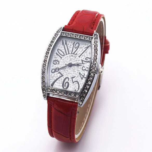 Retro Wine Barrel Rhinestone Quartz Watch With Bamboo Pattern Alloy Belt For Women