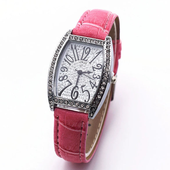 Retro Wine Barrel Rhinestone Quartz Watch With Bamboo Pattern Alloy Belt For Women