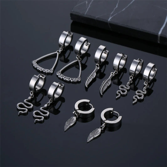 1 Piece Retro Wings Snake Stainless Steel Plating Hollow Out Drop Earrings