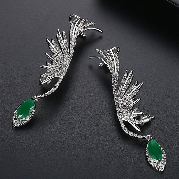 Retro Women's Copper Feather Drop Earrings With Zircon Inlay Elegant Electroplated Earrings For Banquet