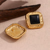 Retro Women's Square Black Acrylic Earrings Stainless Steel 18K Gold Plated With Classic Hammer Pattern And Electroplating Treatment