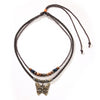 Retro Wooden Bead And Leather Chain Necklace With Butterfly Metal Pendant In Insect Pattern Zinc Alloy And Alloy Material Electroplating Process Unisex