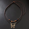 Retro Wooden Bead And Leather Chain Necklace With Butterfly Metal Pendant In Insect Pattern Zinc Alloy And Alloy Material Electroplating Process Unisex