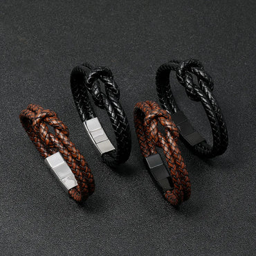 Retro Woven Leather  Stainless Steel  Magnet Buckle Men'S Bracelet