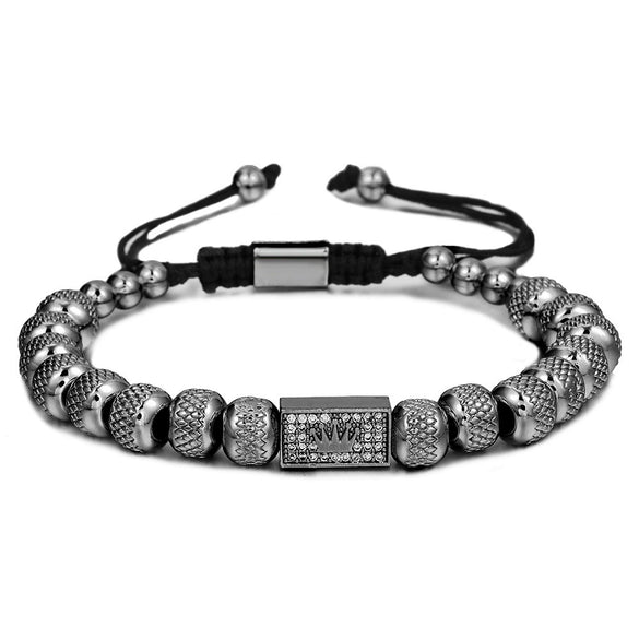 Retro Zircon Crown Beaded Handmade Woven Adjustable Bracelet For Men And Women
