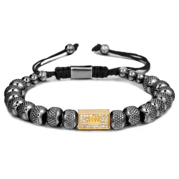 Retro Zircon Crown Beaded Handmade Woven Adjustable Bracelet For Men And Women