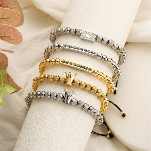 Retro Zircon Crown Beaded Handmade Woven Adjustable Bracelet For Men And Women
