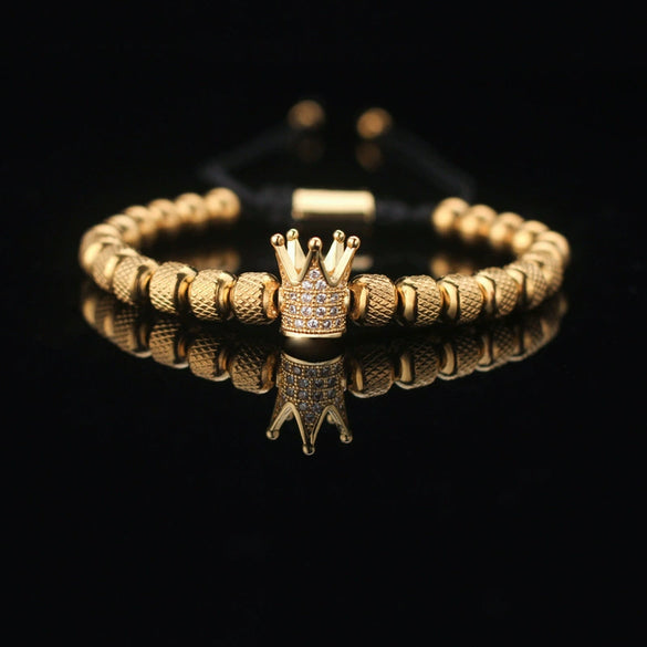 Retro Zircon Crown Beaded Handmade Woven Adjustable Bracelet For Men And Women