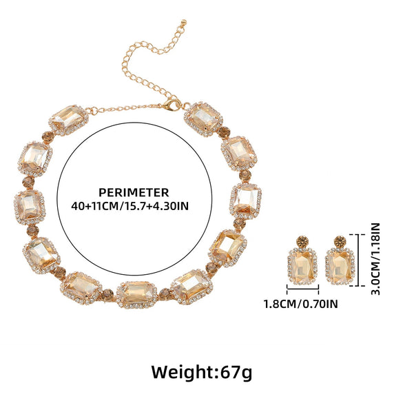 Rhinestone Inlaid Fashion Clavicle Chain Necklace And Earrings Set For Women