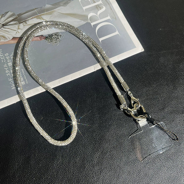 Rhinestone Mobile Phone Lanyard With Love Pattern And Crossbody Chain In Light Luxury Highend Style