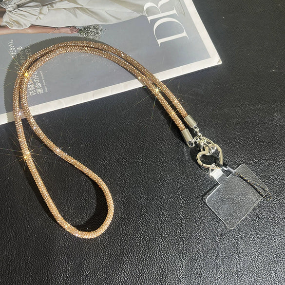 Rhinestone Mobile Phone Lanyard With Love Pattern And Crossbody Chain In Light Luxury Highend Style