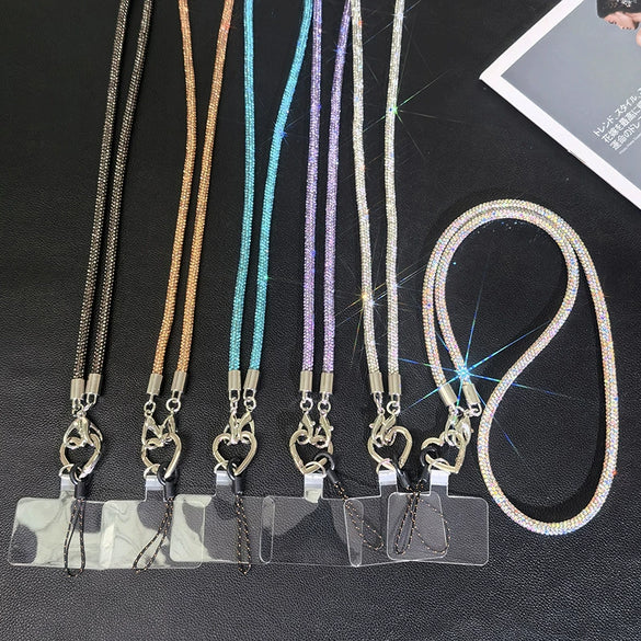 Rhinestone Mobile Phone Lanyard With Love Pattern And Crossbody Chain In Light Luxury Highend Style