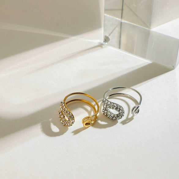 Rhinestone Ring Stainless Steel Geometric Electroplated Jewelry For Women