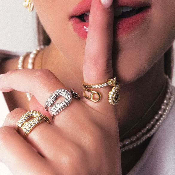 Rhinestone Ring Stainless Steel Geometric Electroplated Jewelry For Women