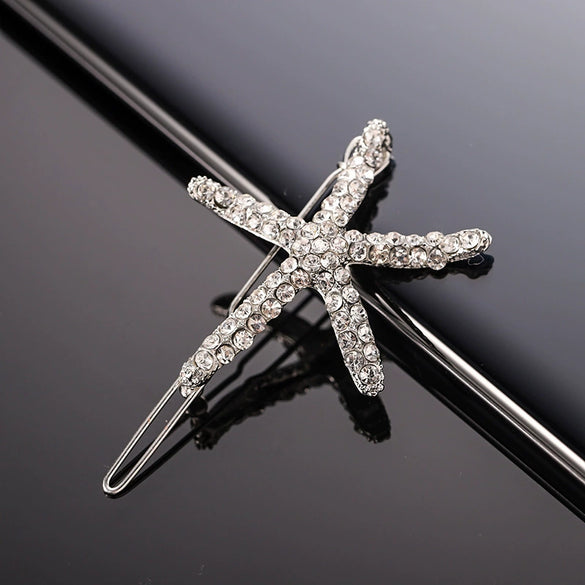 Rhinestone Starfish Hair Clips For Women Fashionable Side Bangs Pins Sparkling Animal Hair Accessories