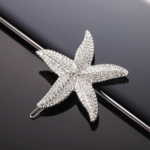 Rhinestone Starfish Hair Clips For Women Fashionable Side Bangs Pins Sparkling Animal Hair Accessories