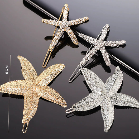 Rhinestone Starfish Hair Clips For Women Fashionable Side Bangs Pins Sparkling Animal Hair Accessories