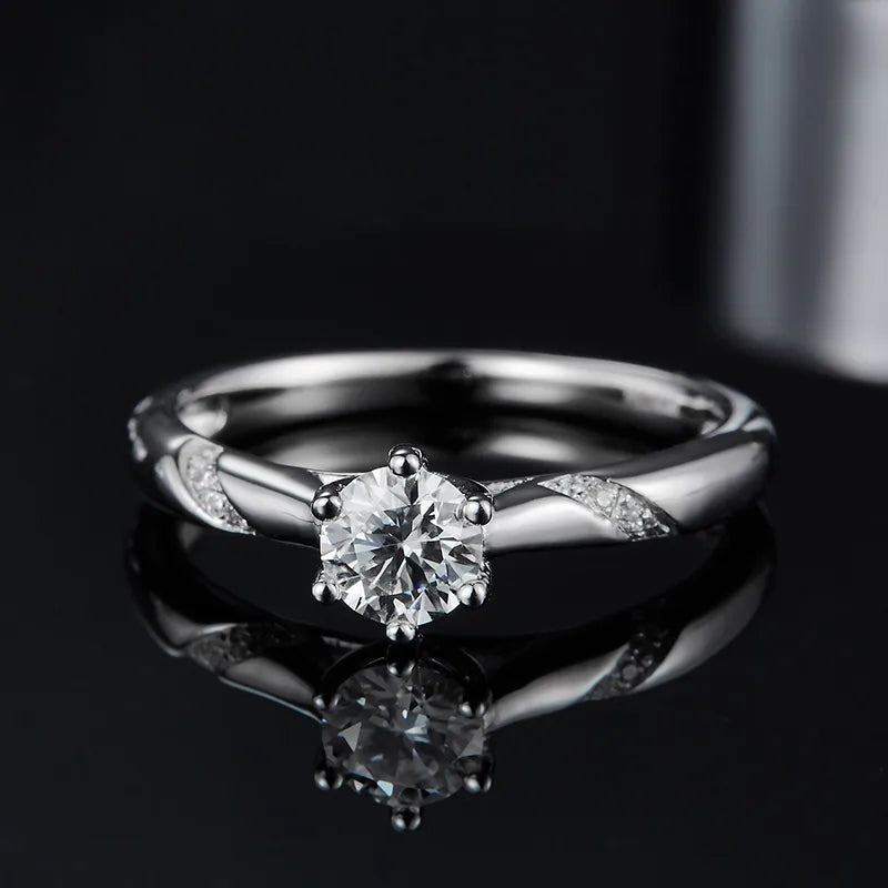 Rhodium Plated Elegant Wedding Shiny Diamond Geometric Lab-Grown Diamonds Rings