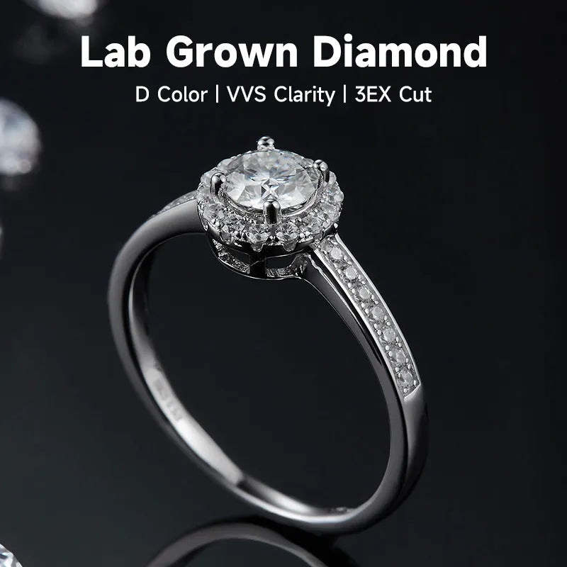 Rhodium Plated Elegant Wedding Shiny Diamond Geometric Lab-Grown Diamonds Rings