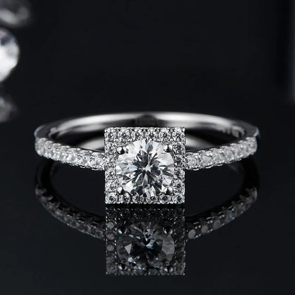 Rhodium Plated Elegant Wedding Shiny Diamond Geometric Lab-Grown Diamonds Rings