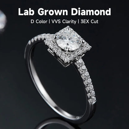 Rhodium Plated Elegant Wedding Shiny Diamond Geometric Lab-Grown Diamonds Rings