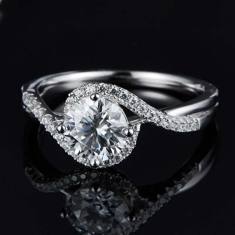 Rhodium Plated Elegant Wedding Shiny Plating Inlay Solid Color Lab-Grown Diamonds Rings