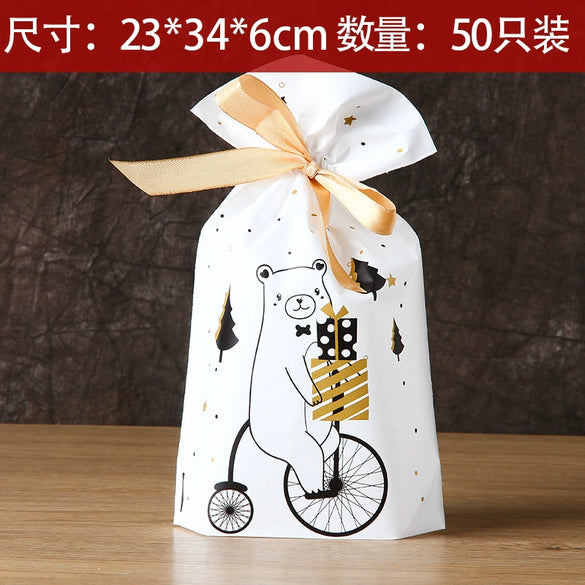 Ribbon Drawstring Gift Bag For Christmas And New Year Packaging Candy Paper Bag Biscuit Bundle Pocket Made Of Pe With Gravure Printing Craft For Casual Use