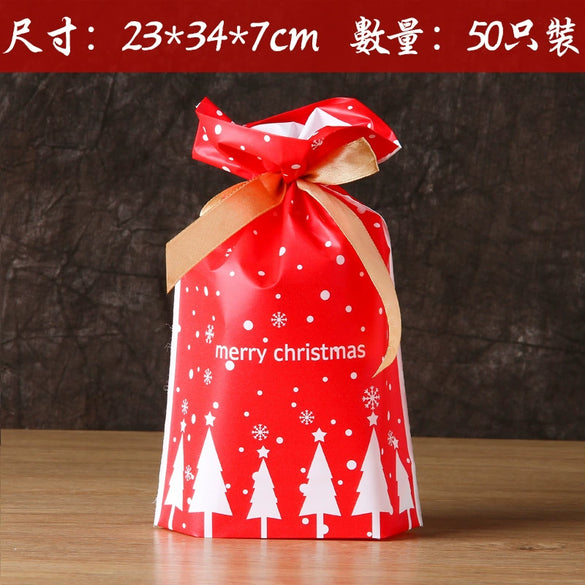 Ribbon Drawstring Gift Bag For Christmas And New Year Packaging Candy Paper Bag Biscuit Bundle Pocket Made Of Pe With Gravure Printing Craft For Casual Use