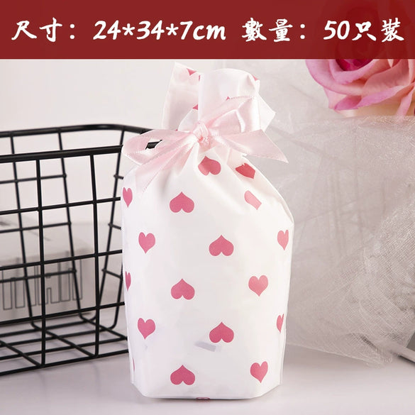 Ribbon Drawstring Gift Bag For Christmas And New Year Packaging Candy Paper Bag Biscuit Bundle Pocket Made Of Pe With Gravure Printing Craft For Casual Use