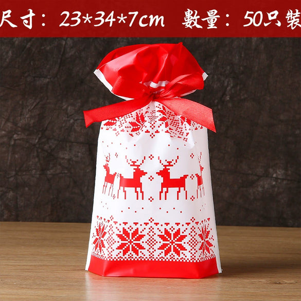 Ribbon Drawstring Gift Bag For Christmas And New Year Packaging Candy Paper Bag Biscuit Bundle Pocket Made Of Pe With Gravure Printing Craft For Casual Use